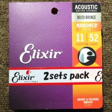 Elixir 11027 2PK Acoustic 80/20 Bronze with NANOWEB Coating Custom Light 011~052