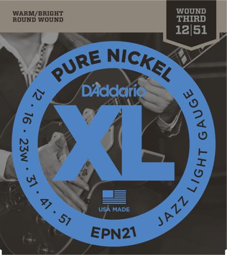 D'addario EPN21 PURE NICKEL Jazz Light 12-51 エレキギター弦