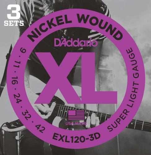 D'addario XL NICKEL EXL120-3D Super Light【09-42/エレキギター弦/3セット】