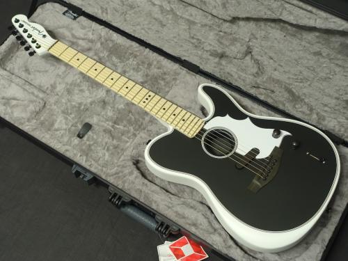Fender Jack White Triplesonic Acoustasonic Telecaste Satin Arctic White with Black Top
