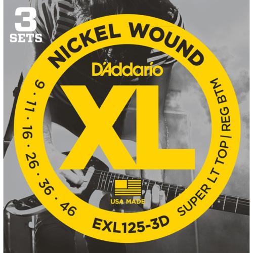 D'addario XL NICKEL EXL125-3D Super Light Top/ Regular Bottom【09-46/エレキギター弦/3セット】