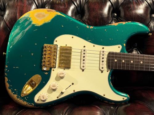 XOTiC XSC-2 5A Grade Flame Maple Neck Heavy Aged Gold Parts~ Sherwood Green~ #4216