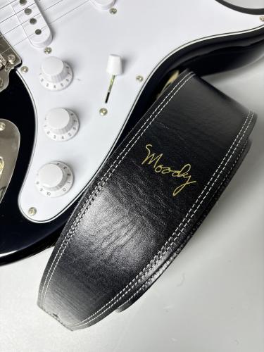 MOODY STRAPS 2.5" LEATHER BACKED GUITAR STRAP -LEATHER- BLACK/BEIGE