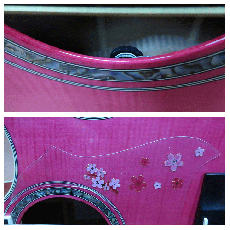 Morris TC-16 SPK / See-through pink・Englmann Spruce and Flame Sycamore Top・Solid African Mahogany Side and Back・Ebony Fingerboard and Bridge・Clear guard・With L.R.Baggs Element【With Original Hard Case】 2020年製_14