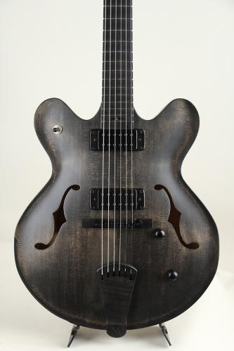 Victor Baker Guitars Model 35 Chambered Semi-hollow Ebony Tail Peace & Bridge Bass / Black smoke stain