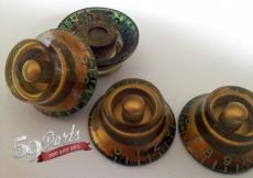 59PARTS SET OF 4 AGED RELIC GIBSON TOP HAT BELL KNOBS LES PAUL GOLD US SIZE/ノブ/ビンテージパーツ/全国一律送料無料_2