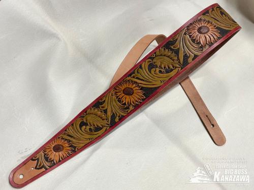 clef de fa ハンドメイド 本革  ストラップ レザーカービング ひまわり