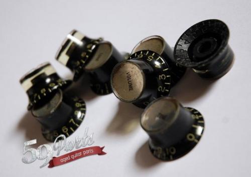 59PARTS SET OF 4 HAND AGED TOP HAT REFLECTOR KNOBS BLACK/SILVER