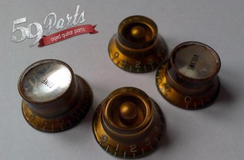 59PARTS SET OF 4 HAND AGED MISMATCHED GOLD KNOBS, GARY MOORE/ビンテージパーツ/全国一律送料無料